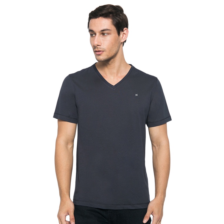Johnwin - Kaos Pria - Kaos Polos Warna - Kaos Supima 30's - V Neck - Slim Fit - Dark Grey