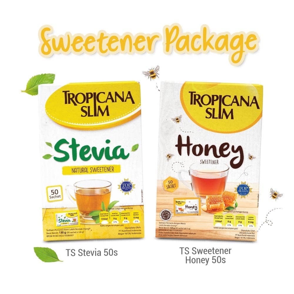 

PROMO TROPICANA SLIM SWEETENER PACKAGE: STEVIA + SWEETENER HONEY TERMURAH