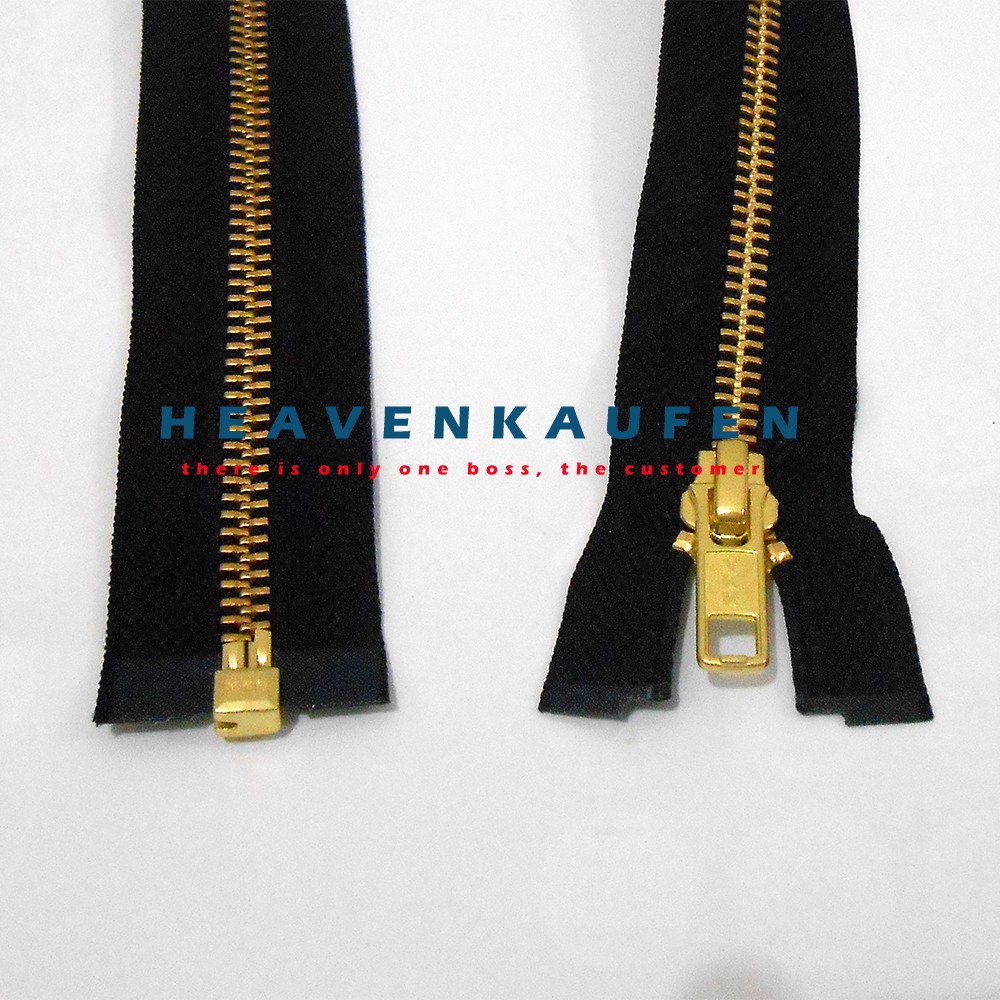 Resleting/Zipper Jaket YKK Besi Hitam-Gold 60 cm (24 inch) Satu Arah (Bukan Bolak Balik)