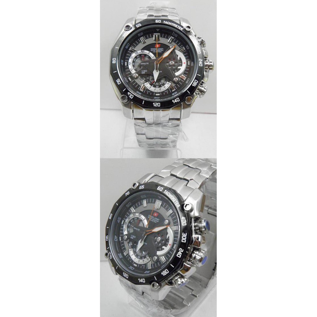 JAM TANGAN SWISS ARMY 8709 SILVER BLACK ORIGINAL ANTI AIR