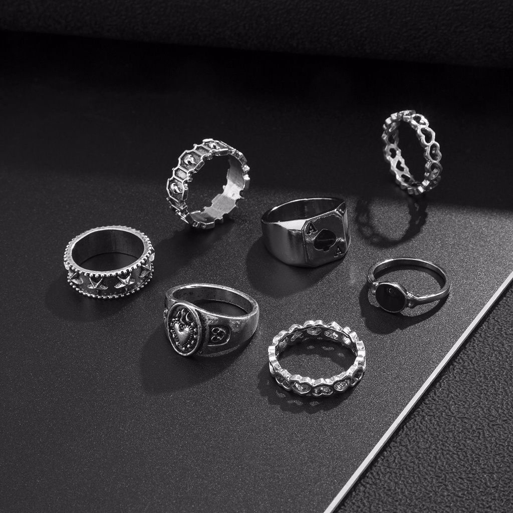 7 Pcs Cincin Kepribadian Tidak Teratur Bahan Alloy Warna-Warni Gaya Punk Hip-Hop Korea Untuk Pria