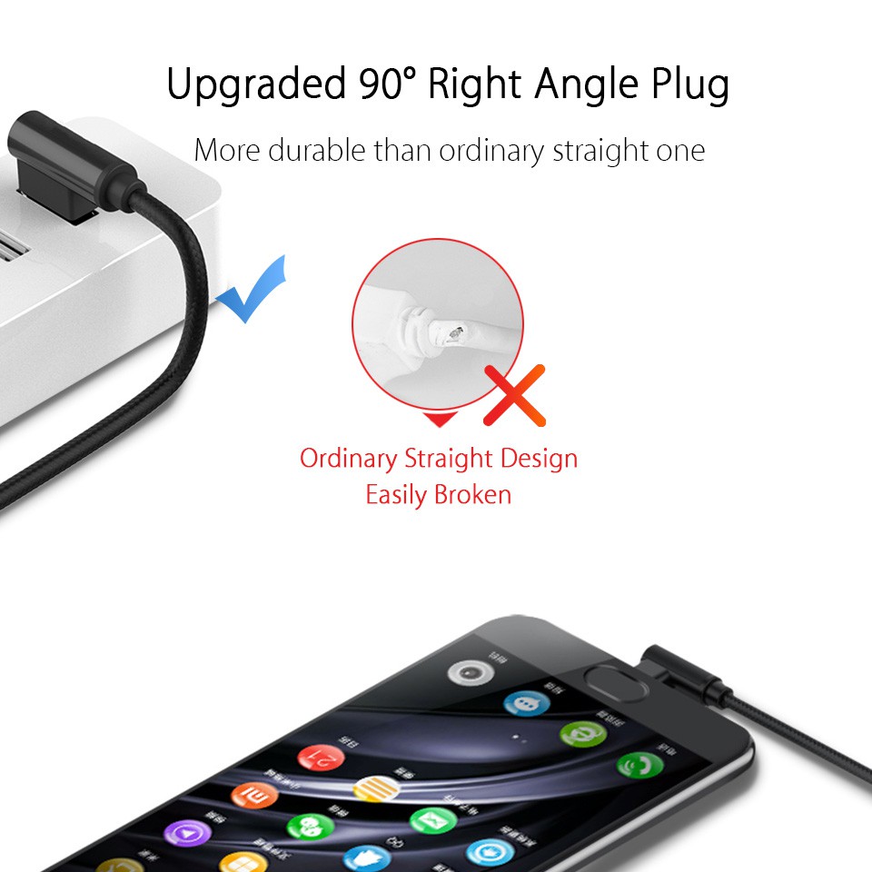 Kabel Charger Micro Usb Tipe C Model Siku Ganda Untuk Iphone Samsung Huawei Ipad