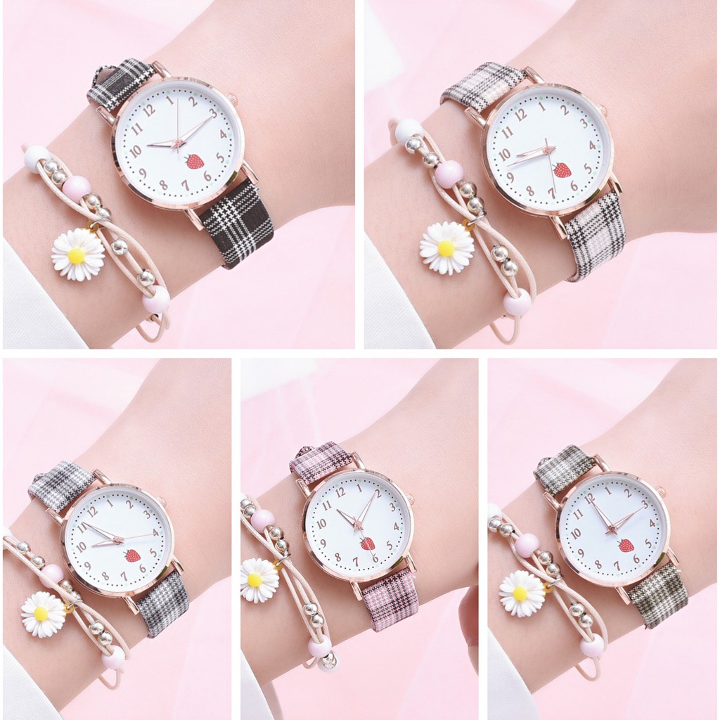 ✅Grosir Jam Senen - Jam Tangan Wanita Quartz Analog Motif Strawberry Tali Kotak Lucu Korean Fashion Import