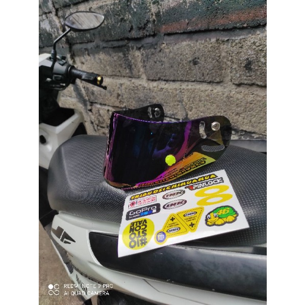 COD Flat visor silver, green, gold, blue PNP ink Cl max ( 1paket tear off post + Stiker + baut 2pc )