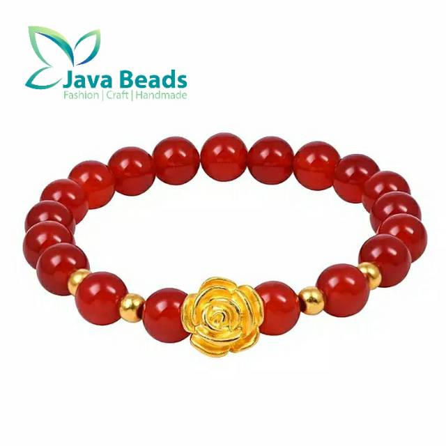 Gelang Wanita Red Agate Charm Xuping Mawar