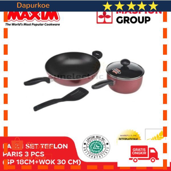 Promo Maxim Paris 3Pcs Set (SP 18CM+GC+WOK 30CM) - Merah Keren