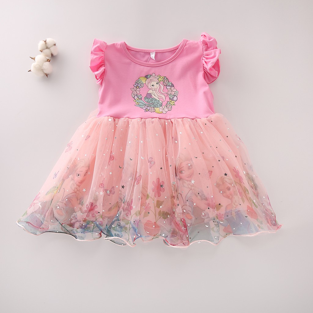 Dress Anak Perempuan Gaun Pesta Tutu bayi cewek Import - MERMAID STAR 9bln -3 Tahun Elegan Fashion-Pink Tua