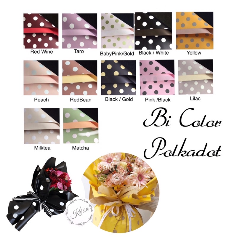 

FLOWER WRAPPING “BI COLOR POLKADOT” CELLOPHANE 58x58 CM KERTAS BUNGA (ECER) KERTAS BUNGA WATERPROOF