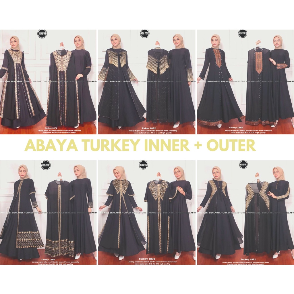 Abaya Turkey GAMIS DAN OUTER  hitam bordir//turki saudi// Abaya  SET OUTER ORI