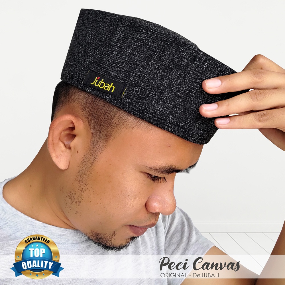 Peci songkok hitam / Songkok Peci Canvas dewasa laki laki Merek DeJubah terbaru warna hitam Misty / 