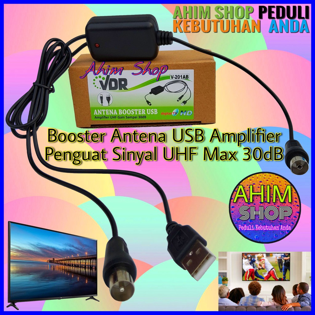 VDR BOOSTER Antena USB Amplifier UHF Gain Max 30dB Alat Penguat Sinyal Kabel Antenna TV HDTV V-201AB