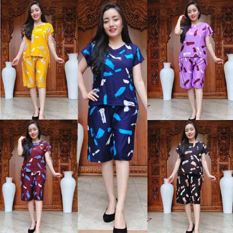 Piyama pendek kotak rayon super 01