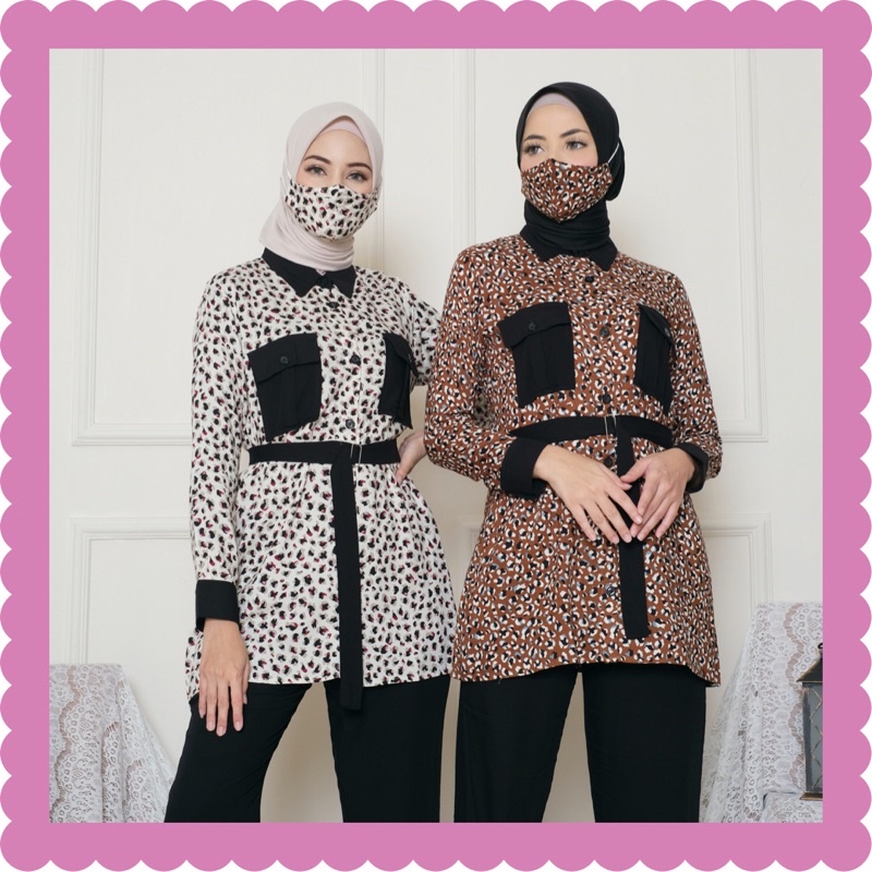 Ounadoutfit one set combat (free masker dan belt) motif macan kekinian wanita busui / setelan celana wanita / oneset motif rayon / set muslim wanita / outfit kekinian