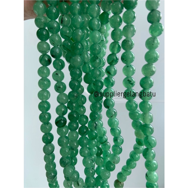 Bahan batu giok aventurine hijau 6mm akik bahan rangkai gelang kalung