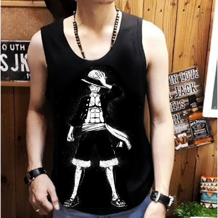 Shalch Trendy - Singlet Pria Tanpa Lengan Gambar Luffy Go / Pakaian Pria