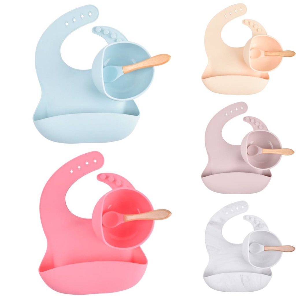 [BIG SALE] MANGKOK BAYI SET SENDOK BIB Warna Anti Slip / MANGKUK SET TEMPAT MAKAN ANAK / SUCTION BOWL