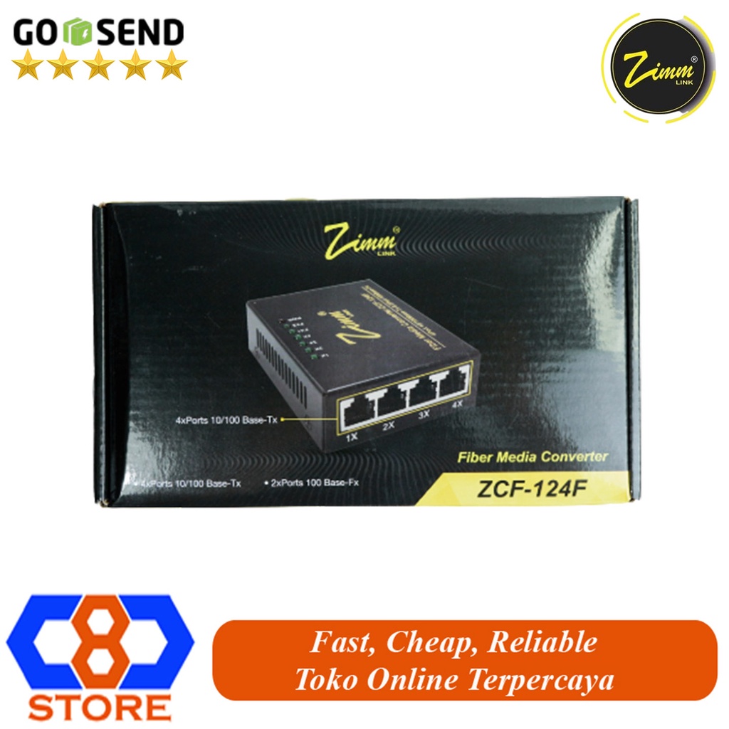 MEDIA CONVERTER ZIMMLINK ZIMM LINK ZCF-124F 2 FO TO 4LAN 100MBPS RESMI