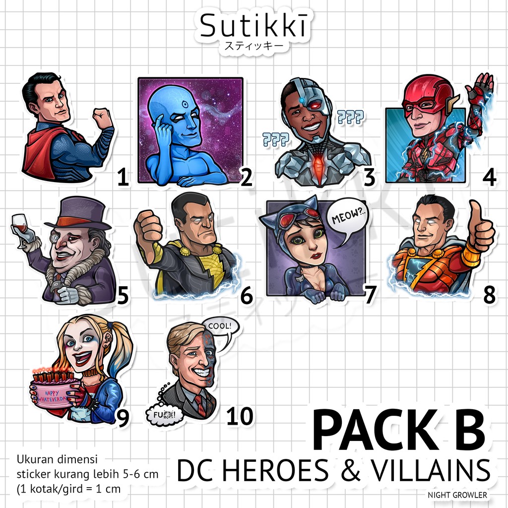 Sutikki | Sticker Pack DC Heroes and Villains Die Cut Vinyl Pack Stiker Gambar Tempel Laptop Marvel