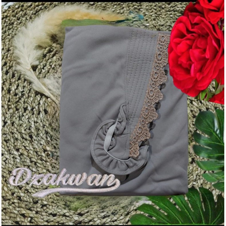 Jilbab instan syar'i sajidah jumbo jersey renda-Abu muda