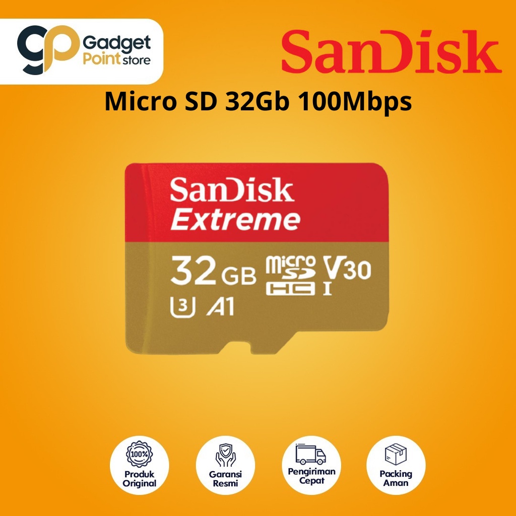 Memory 32gb | MicroSD 32 GB | Micro sd Sandisk A1 -  32GB (UHS - Speed  up to 100mb/s) - Garansi Resmi