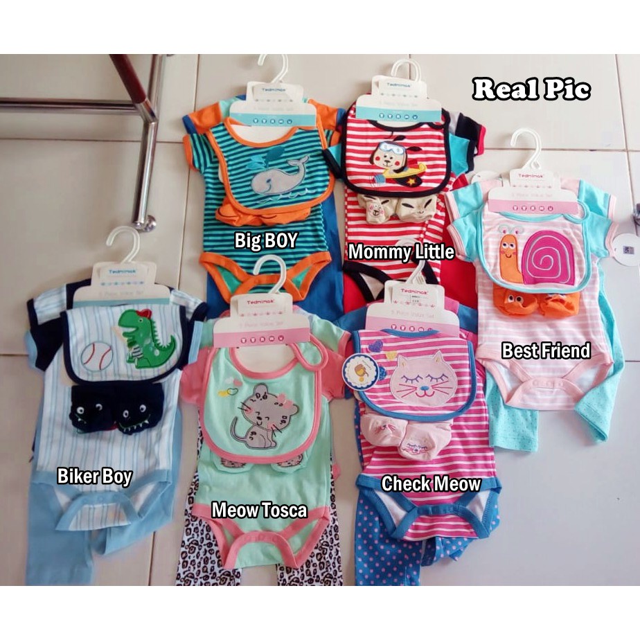 Jumper Tangan Panjang/Pendek Carter Love 5in1 Set / Baju Jumper Bayi Baru Lahir SNI