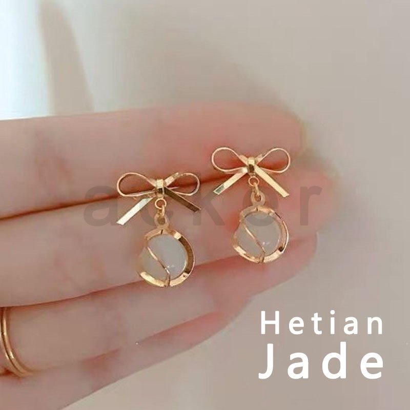 Anting Gantung Batu Giok Hetian Opal Alami Aksen Pita Gaya Korea Untuk Wanita ACKER