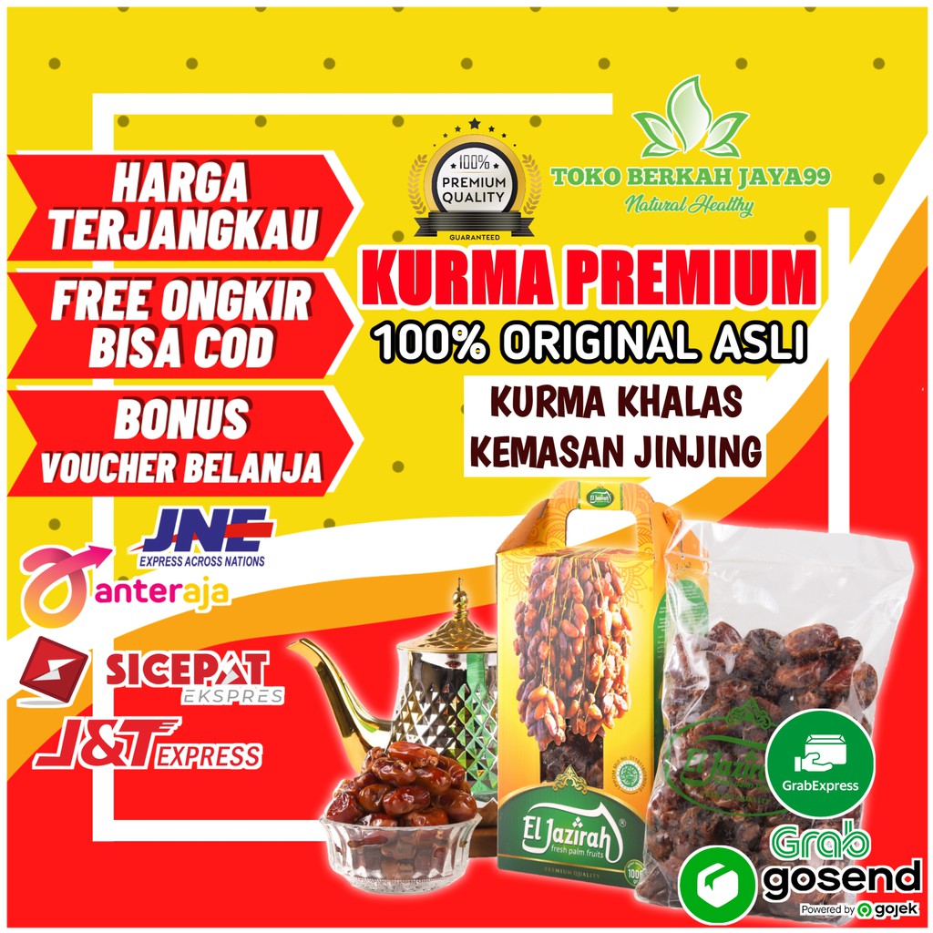 

Kurma Khalas Premium El Jazirah Asli Original Manis Lembut - Kurma Arab Kemasan Jinjing 1 Kg