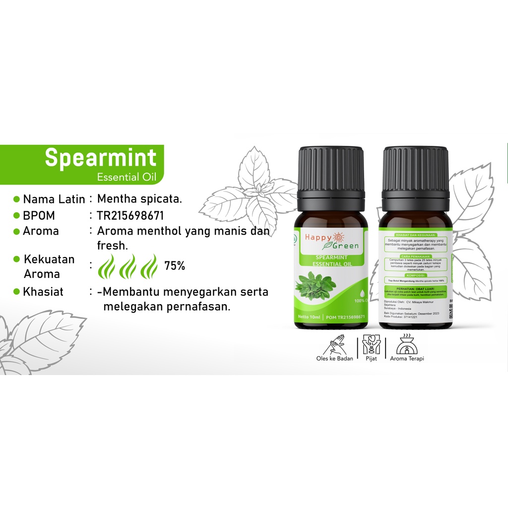 BPOM Happy Green Spearmint Essential Oil - Minyak Essensial Spermint Murni Garansi Uang Kembali