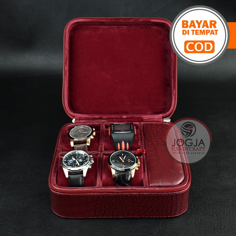 PREMIUM Travel Watch Box / Tempat Jam tangan travel / Kotak Jam Tangan Maroon Croco