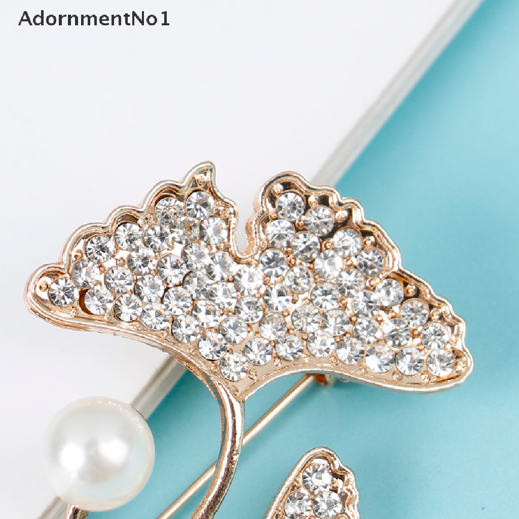 (AdornmentNo1) Bros Pin Desain Daun Hias Mutiara + Berlian Imitasi Untuk Wanita