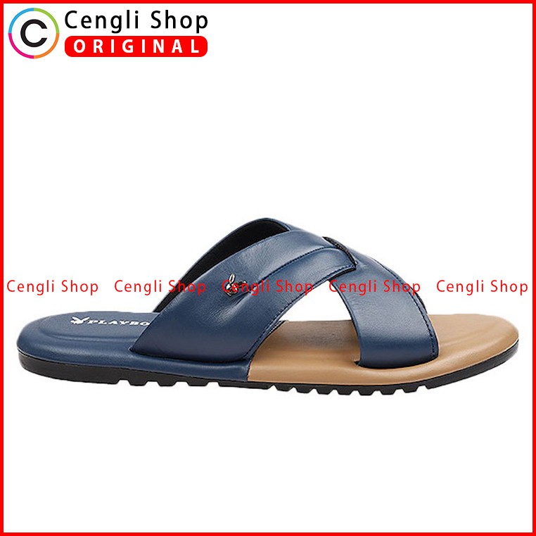 PLAYBOY SANDAL KULIT CASUAL PRIA ORIGINAL TERBARU SENDAL BRANDED BIRU NAVY PLD2