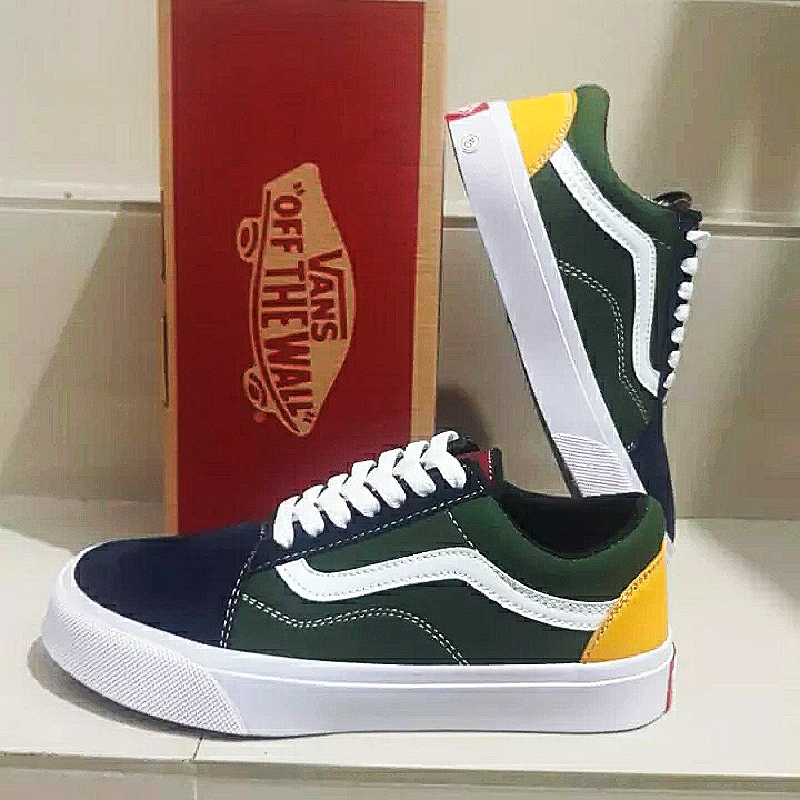 VANS OLDSKOOL CLASSIC NAVY GREEN YELLOW GARANSI PREMIUM 100% FREE PAPERBAG vans old skool