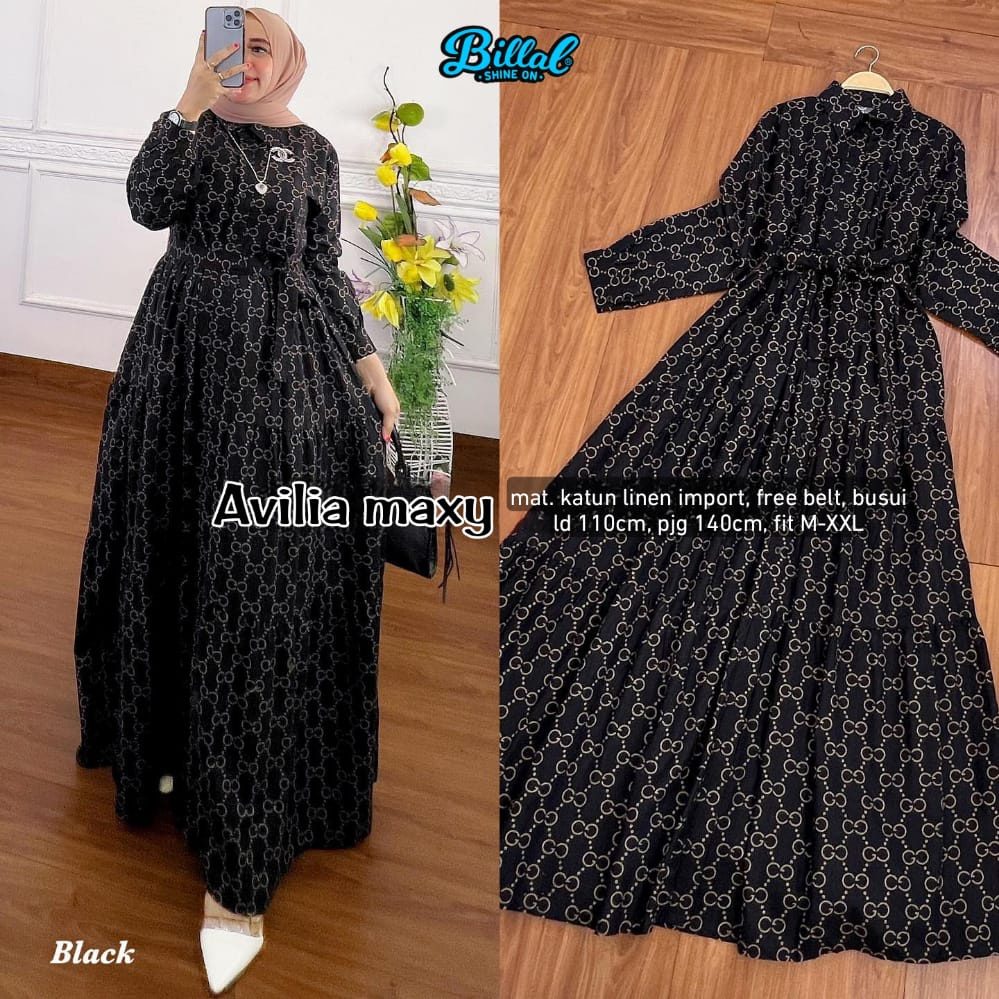 (NEW) Avilia Maxy/Gamis Dress Panjang Katun Linen Import Jumbo/Pakaian Wanita Muslim Termurah