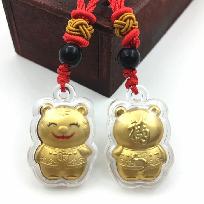 Kalung Tali Merah Set Liontin Emas Macan Fu Hoki Kado Gift Set Box Harga Grosir Termurah