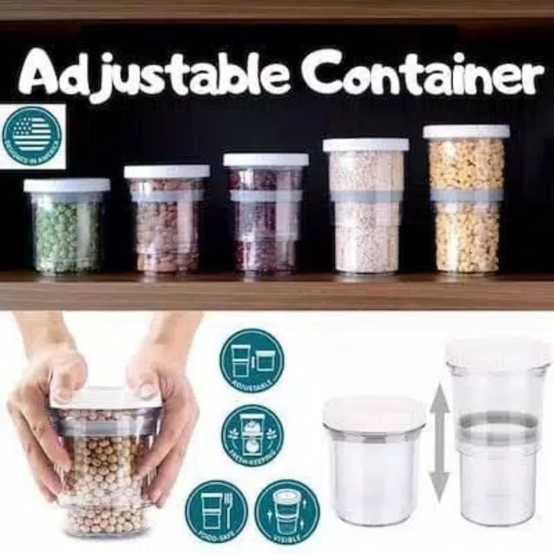 Adjustable toples container bisa panjang pendek tempat wadah snack biskuit penyimpanan makanan