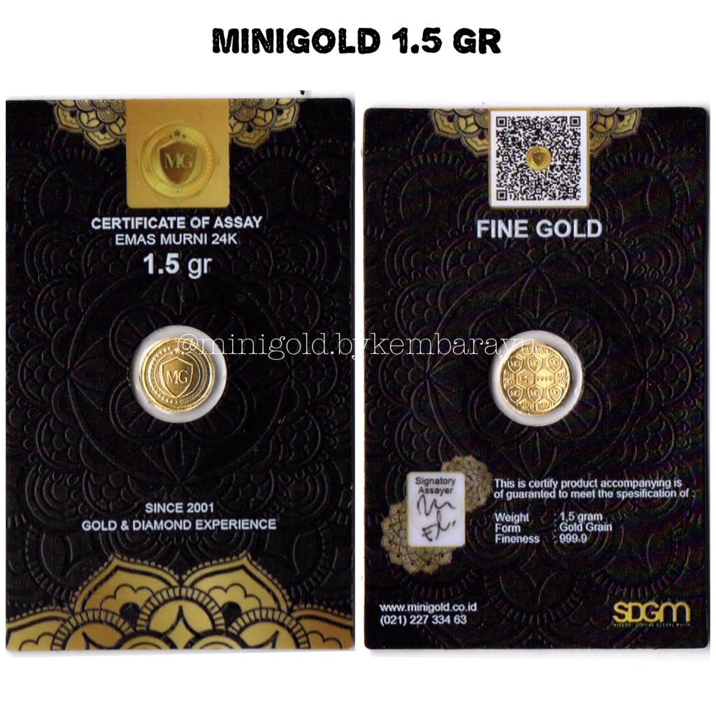 (FREE AMPLOP GIFT SERIES) Logam Mulia Minigold emas 24 karat 0.25 0.5 1 1.5 gram-Black 1.5