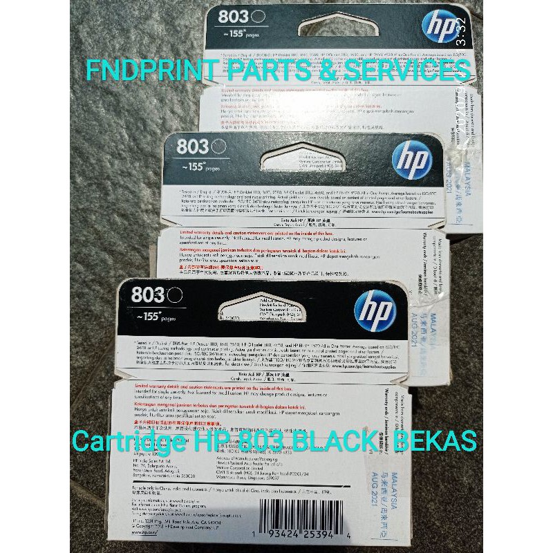 Cartridge HP 803 BLACK SECOND BEKAS KOSONG Ink Tinta