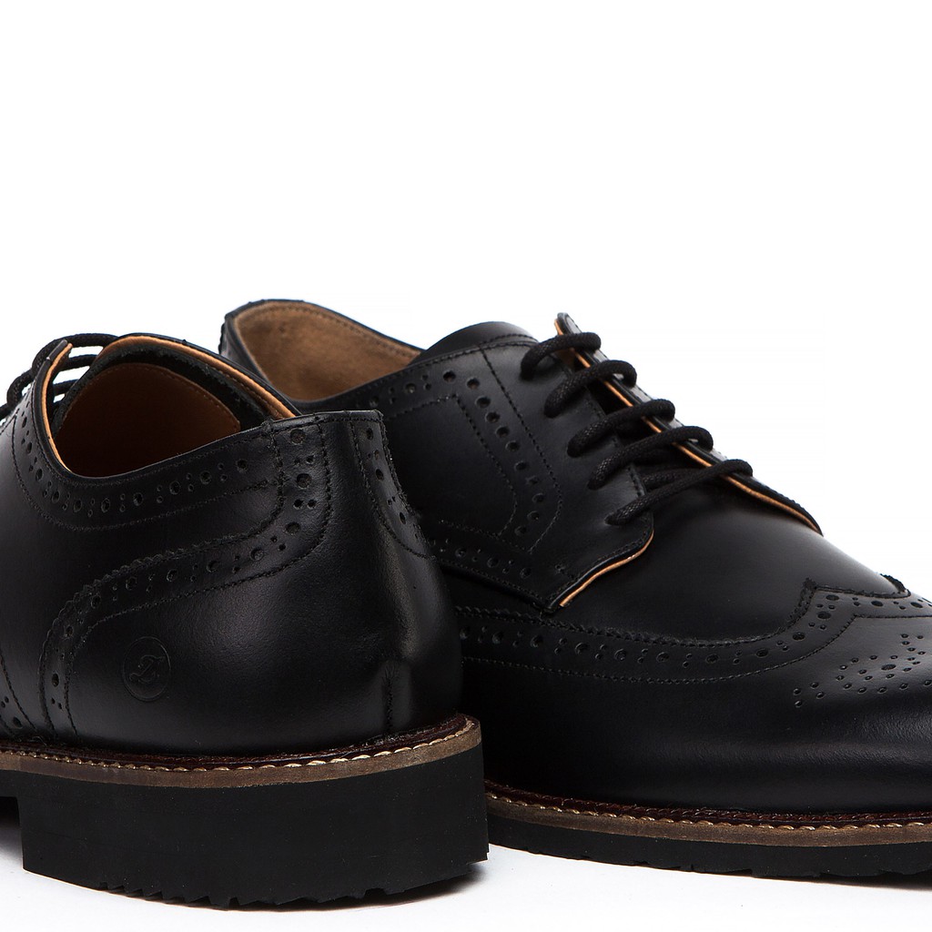 Sevilla Black | Sepatu Kulit Asli Formal Casual Kantor Pria Cowok Men Wingtip Ori | FORIND Zapato