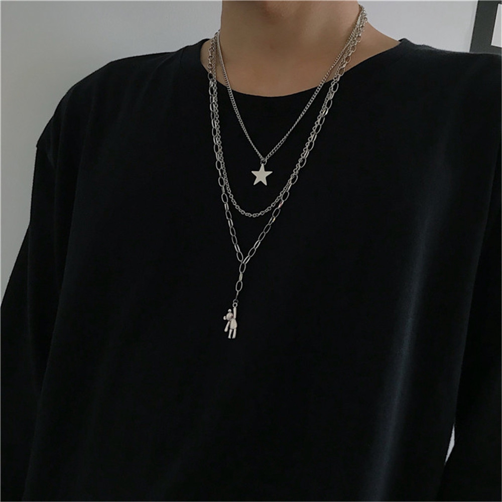 【COD Tangding】2pcs/set Rabbit Bear with Stars Necklace Cool Boy Girl Accessory Jewelry