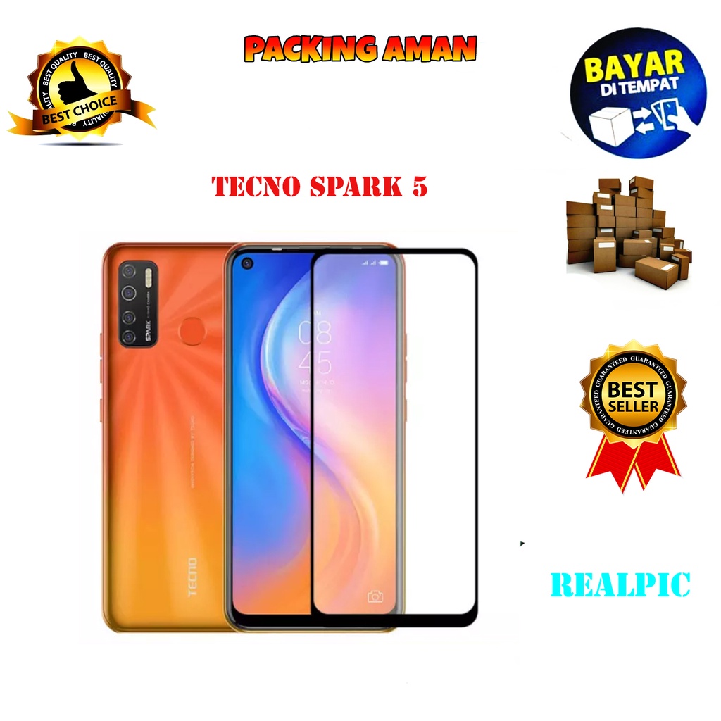 Tempered Glass Tecno Spark 5 Full Cover / Full Screen Protector Anti Gores