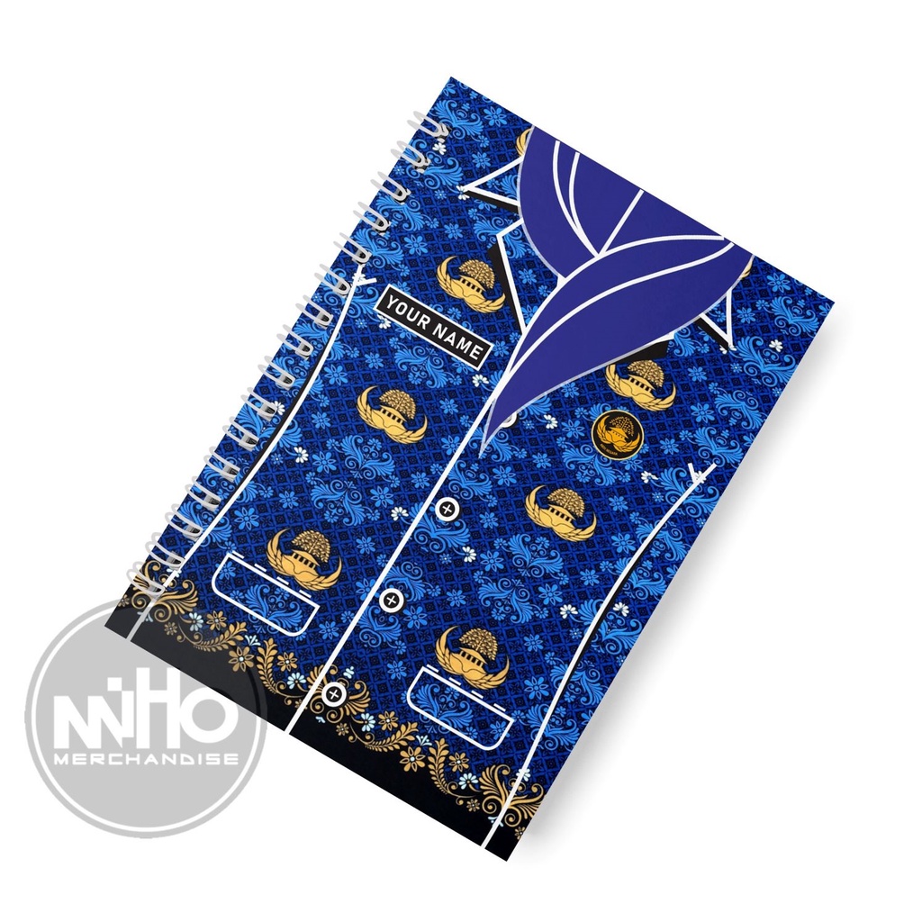 

Notebook Jilid Kawat Spiral A5 Custom Seragam PNS Kertas HVS / Hardcover / 60 lembar / Bergaris