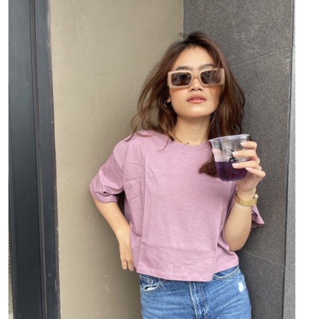 kaos Polos Oversize Crop Top T shirt CropTee Baju Wanita Tangan Pendek Oversized Bahan 100%  Cotton Combed 24s