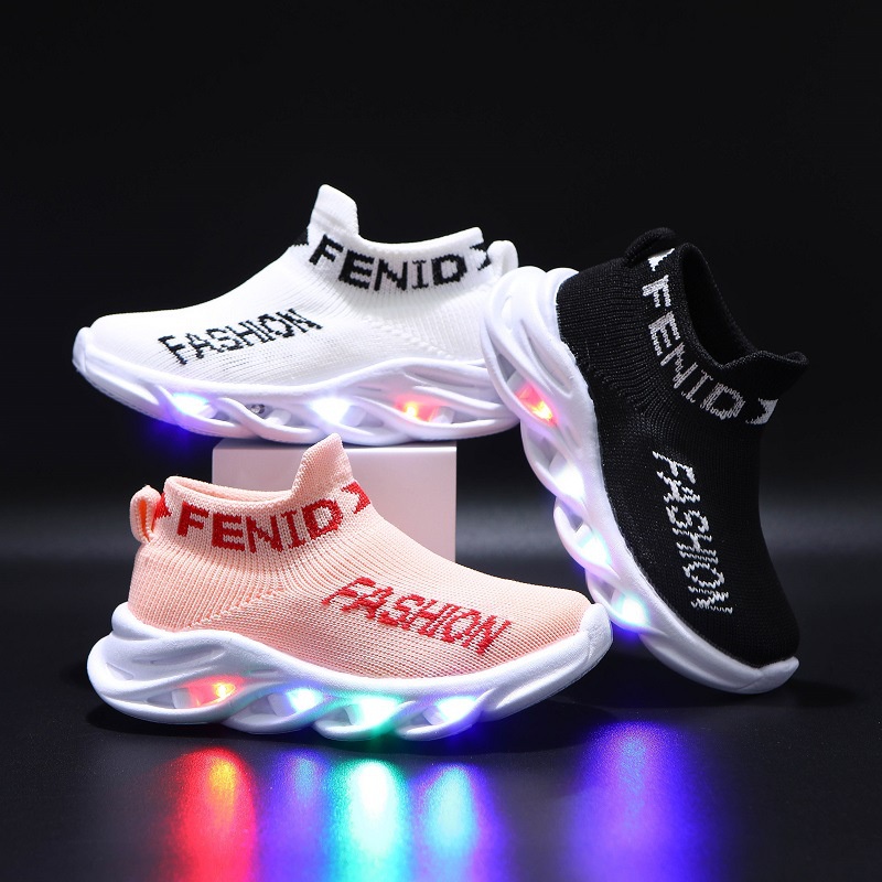 Sepatu anak LED Import slip on motif FENIO terbaru