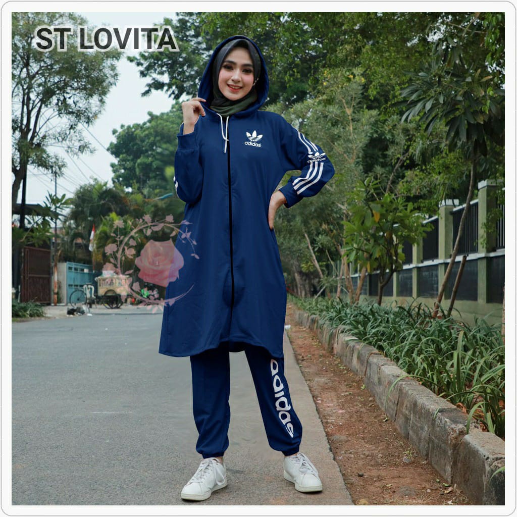 indobest setelan lovita / set pakaian olahraga / training wanita / hoodie sweater