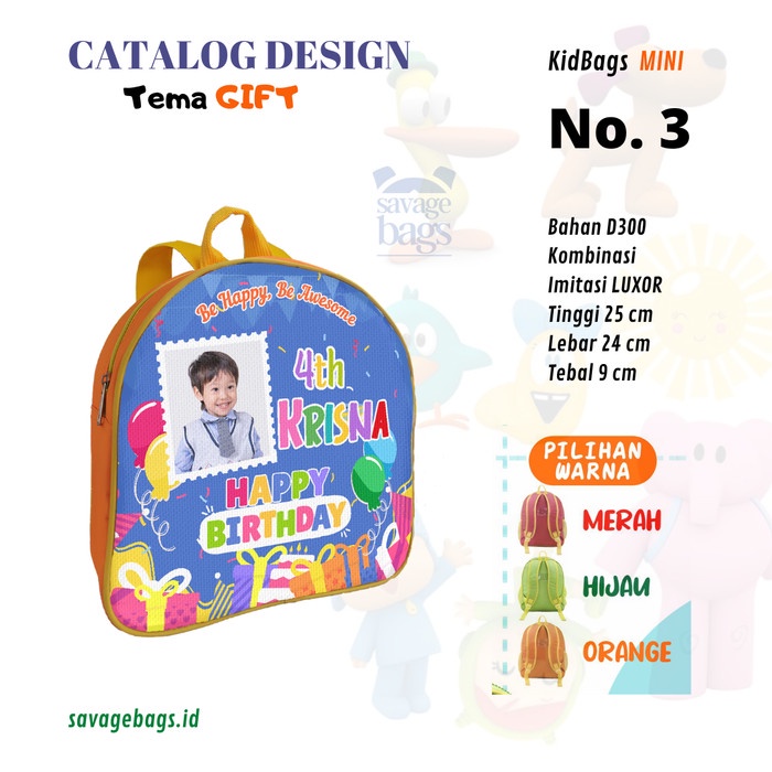 

Custom Tas Anak - Tas Anak PAUD / Tas Anak TK - Mini Bags Tema 3 Ultah - 1 HARI JADI