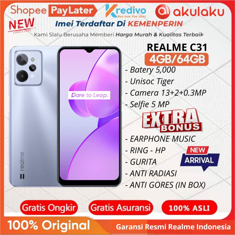Realme C31 Ram 4GB Rom 64GB 4/64 & 3/32 Garansi Resmi Realme 1 Tahun