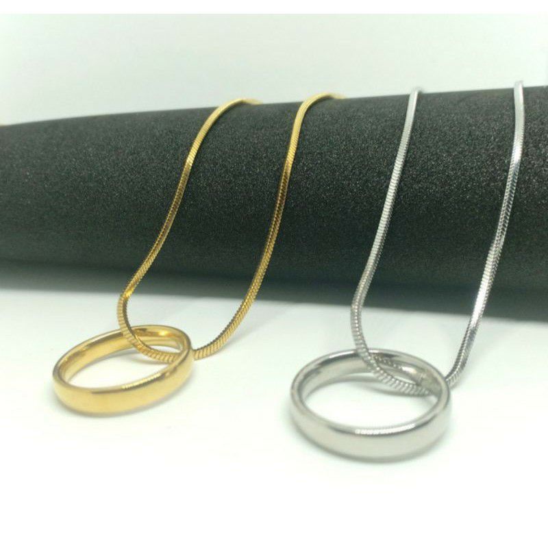 Kalung Titanium Wanita Pria Liontin Cincin Titanium Silver Gold / Kalung Anti Karat / Kalung Tidak Luntur / Kalung Pria / Kalung Wanita / Kalung Titanium Anti Karat Anti Luntur / Kalung Fashion Korea