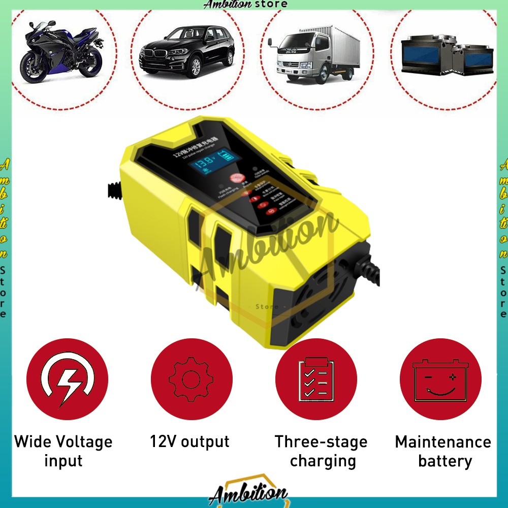 12V 6A Cas Aki Mobil Motor Pulse Repair aki Otomatis  Power Digital LCD Display