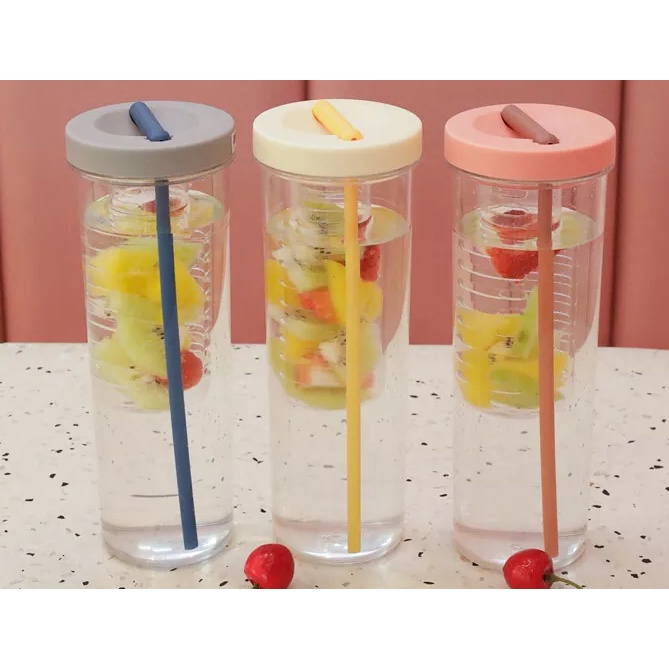 TUMBLER CUP / Botol Minum Infuse Water Straw Bottle 700ml Botol Infuse Sedotan