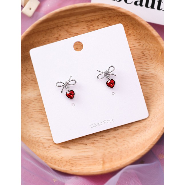 LRC Anting Tusuk Fashion 925 Silver Needle Bow Love Diamond Stud Earrings F5487X